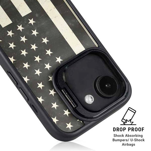 Black & White USA Flag iPhone 16e Kickstand Case