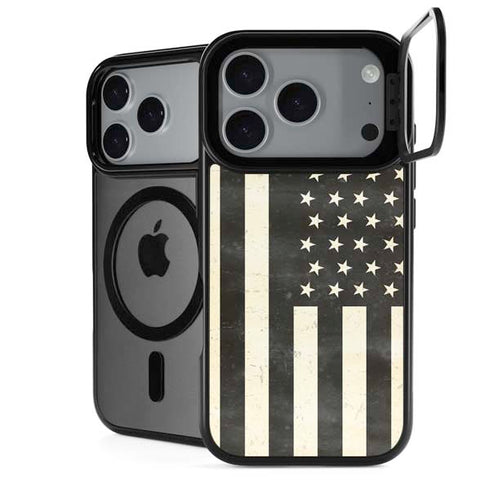 Black & White USA Flag iPhone 18 Pro Kickstand Case