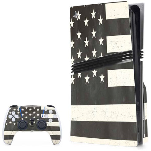 Black & White USA Flag PS5 Pro Disk Bundle Skin
