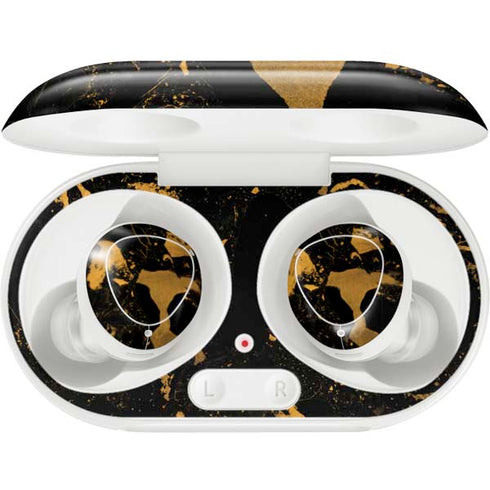 Black and Gold Scattered Marble Galaxy Buds Plus Skin