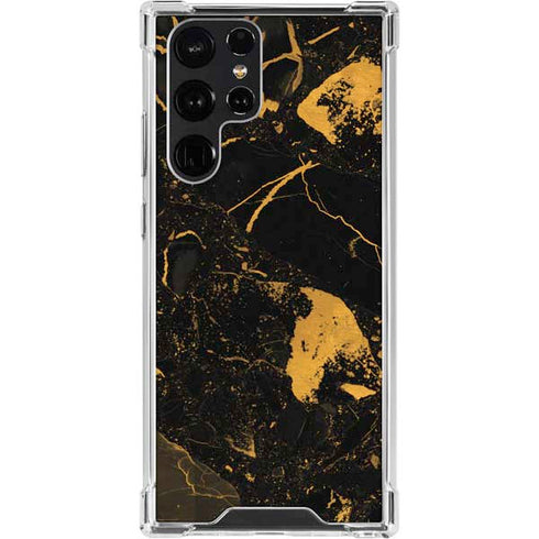 Black and Gold Scattered Marble Galaxy S23 Ultra Clear Case
