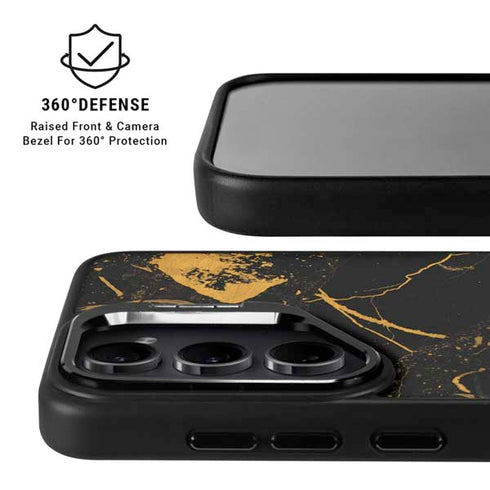 Black and Gold Scattered Marble Galaxy S25 Kickstand Case