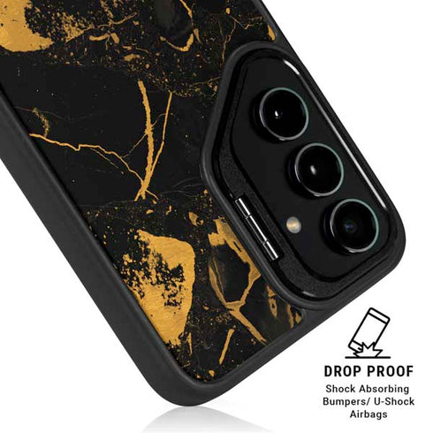 Black and Gold Scattered Marble Galaxy S25 Kickstand Case