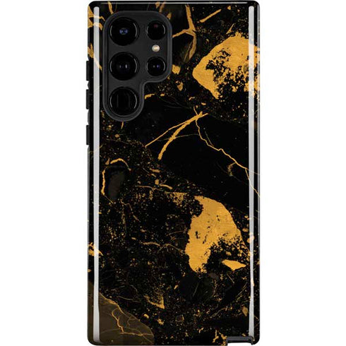 Black and Gold Scattered Marble Galaxy Cases