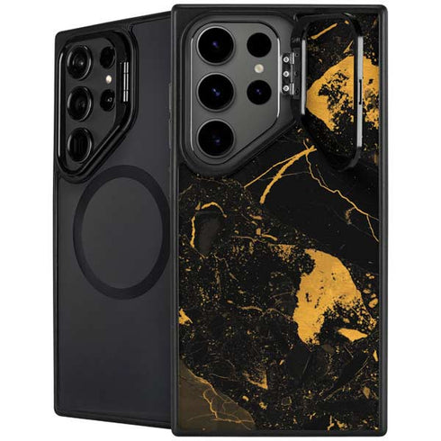 Black and Gold Scattered Marble Galaxy Cases