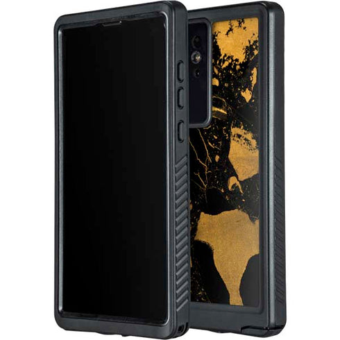 Black and Gold Scattered Marble Galaxy S24 Ultra Waterproof Case