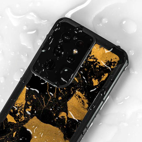 Black and Gold Scattered Marble Galaxy S24 Ultra Waterproof Case