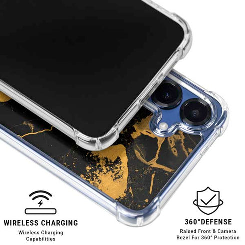 Black and Gold Scattered Marble Galaxy S25 FE Clear Case