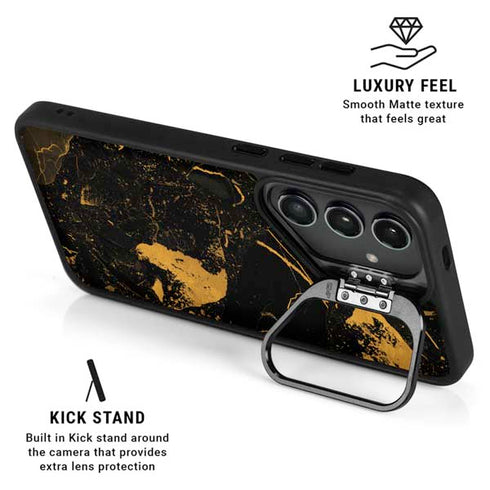 Black and Gold Scattered Marble Galaxy S26 Kickstand Case