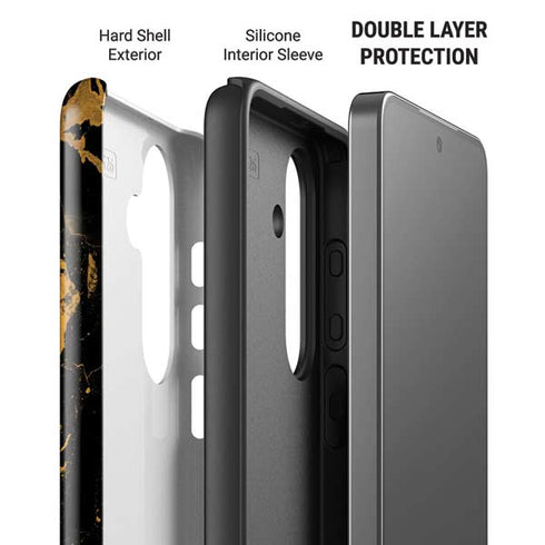 Black and Gold Scattered Marble Galaxy S26 Plus Impact Case