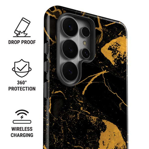 Black and Gold Scattered Marble Galaxy S26 Ultra Impact Case