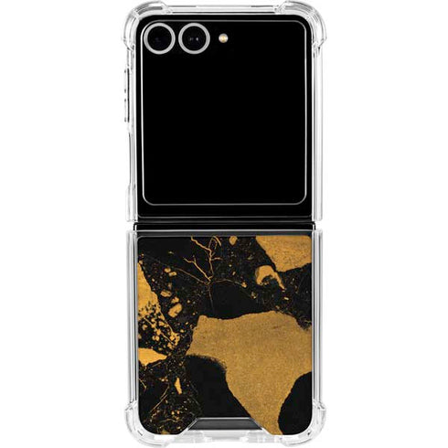 Black and Gold Scattered Marble Galaxy Z Flip7 Clear Case