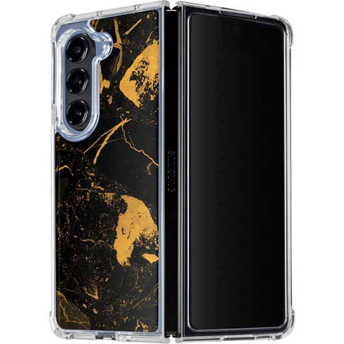 Black and Gold Scattered Marble Galaxy Z Fold5 5G Clear Case