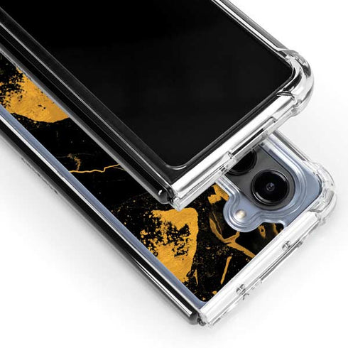 Black and Gold Scattered Marble Galaxy Z Fold5 5G Clear Case