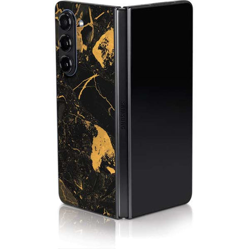 Black and Gold Scattered Marble Galaxy Z Fold5 5G Skin