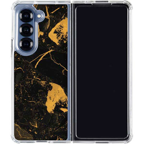 Black and Gold Scattered Marble Galaxy Z Fold6 Clear Case