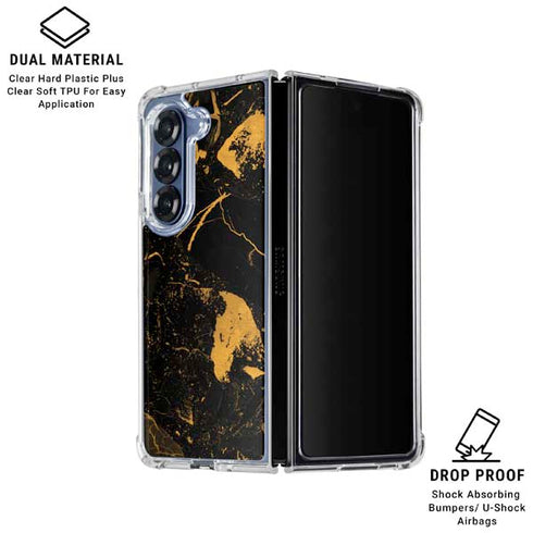 Black and Gold Scattered Marble Galaxy Z Fold6 Clear Case