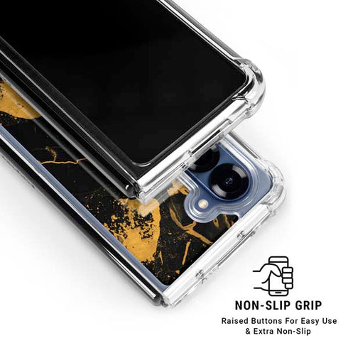 Black and Gold Scattered Marble Galaxy Z Fold6 Clear Case