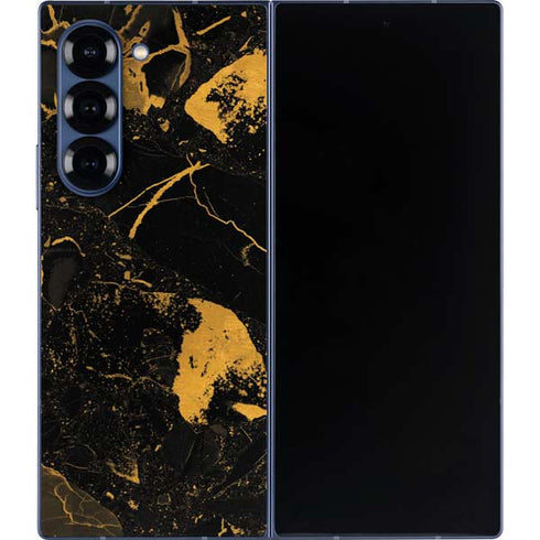 Black and Gold Scattered Marble Galaxy Z Fold6 Skin