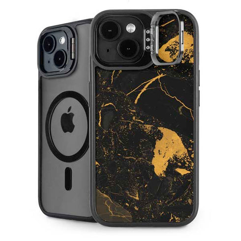 Black and Gold Scattered Marble iPhone 14 Kickstand Case