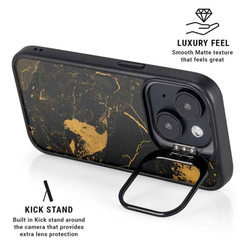 Black and Gold Scattered Marble iPhone 14 Kickstand Case