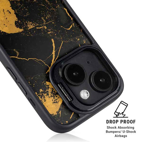 Black and Gold Scattered Marble iPhone 14 Kickstand Case