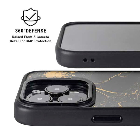 Black and Gold Scattered Marble iPhone 14 Pro Max Kickstand Case
