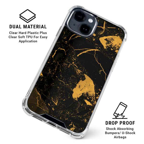 Black and Gold Scattered Marble iPhone 15 Clear Case