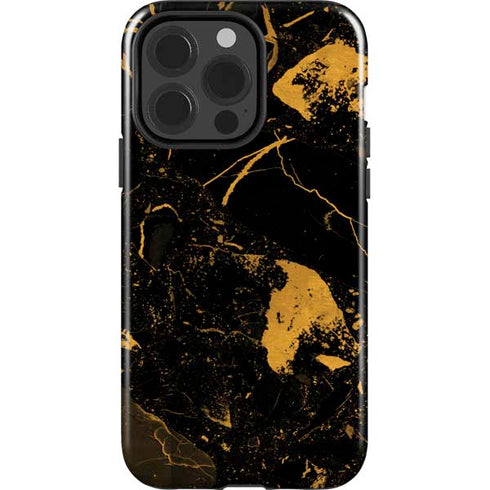 Black and Gold Scattered Marble iPhone 15 Pro Impact Case