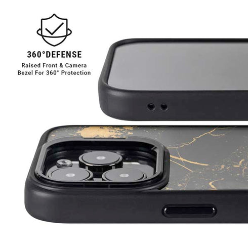 Black and Gold Scattered Marble iPhone 15 Pro Max Kickstand Case