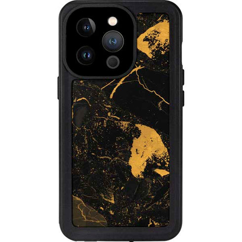 Black and Gold Scattered Marble iPhone 15 Pro Waterproof Case