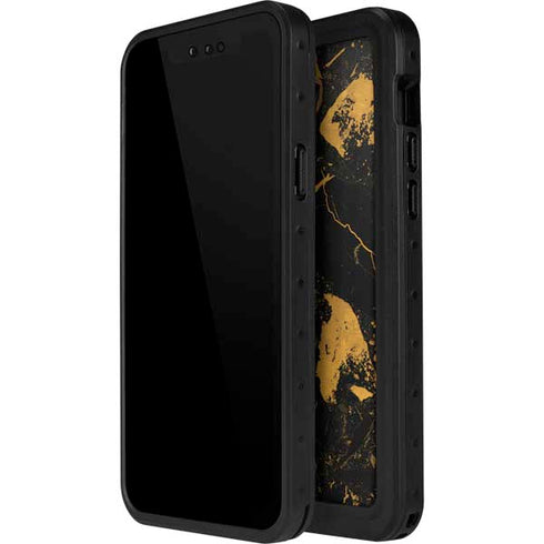 Black and Gold Scattered Marble iPhone 15 Pro Waterproof Case