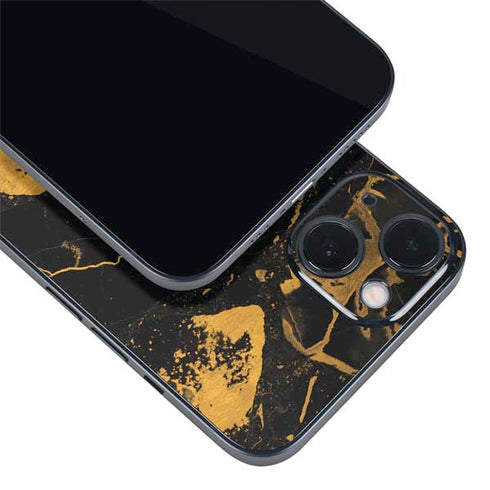 Black and Gold Scattered Marble iPhone 15 Skin