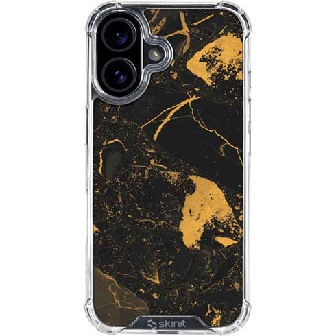 Black and Gold Scattered Marble iPhone 16 Clear Case