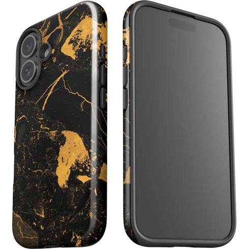 Black and Gold Scattered Marble iPhone 16 Impact Case