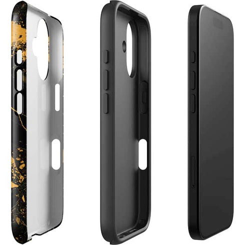 Black and Gold Scattered Marble iPhone 16 Plus Impact Case