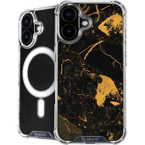 Black and Gold Scattered Marble iPhone 16 Plus MagSafe Case