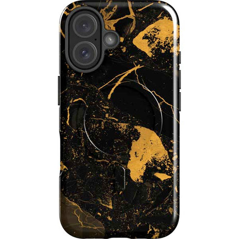 Black and Gold Scattered Marble iPhone 16 Plus Magsafe Impact Case