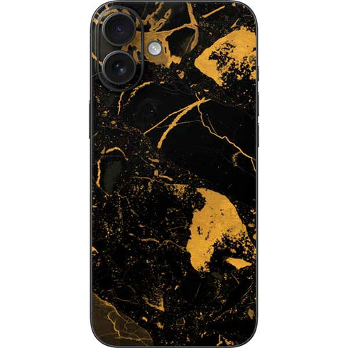 Black and Gold Scattered Marble iPhone 16 Plus Skin