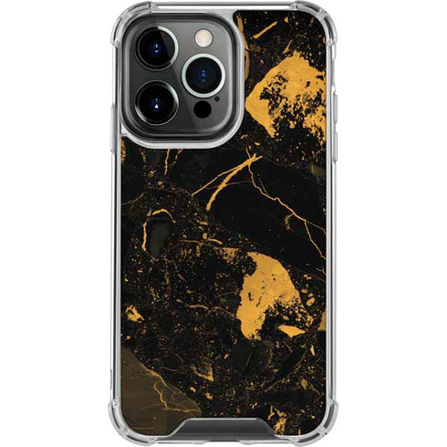 Black and Gold Scattered Marble iPhone 16 Pro Clear Case
