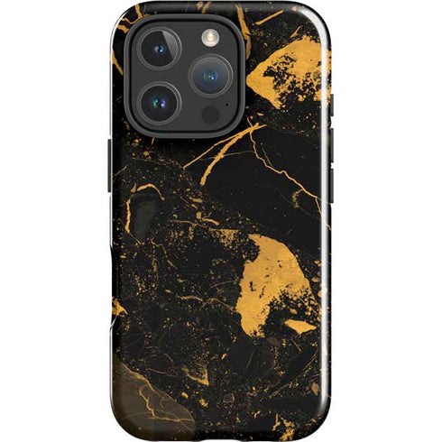 Black and Gold Scattered Marble iPhone 16 Pro Impact Case