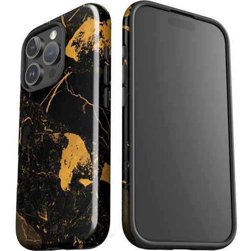 Black and Gold Scattered Marble iPhone 16 Pro Impact Case
