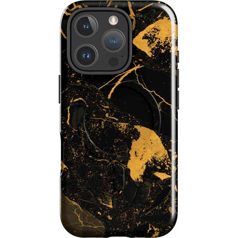 Black and Gold Scattered Marble iPhone 16 Pro Magsafe Impact Case