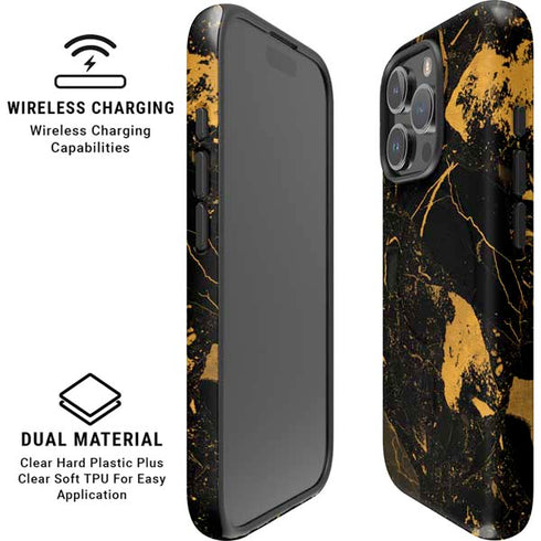 Black and Gold Scattered Marble iPhone 16 Pro Magsafe Impact Case
