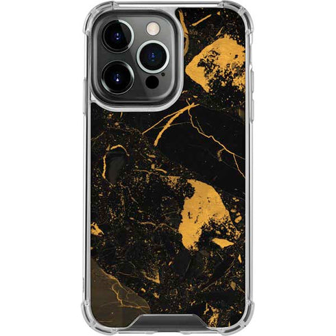 Black and Gold Scattered Marble iPhone 16 Pro Max Clear Case