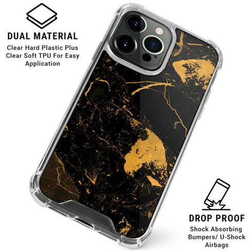 Black and Gold Scattered Marble iPhone 16 Pro Max Clear Case