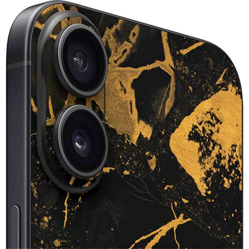 Black and Gold Scattered Marble iPhone 16 Skin