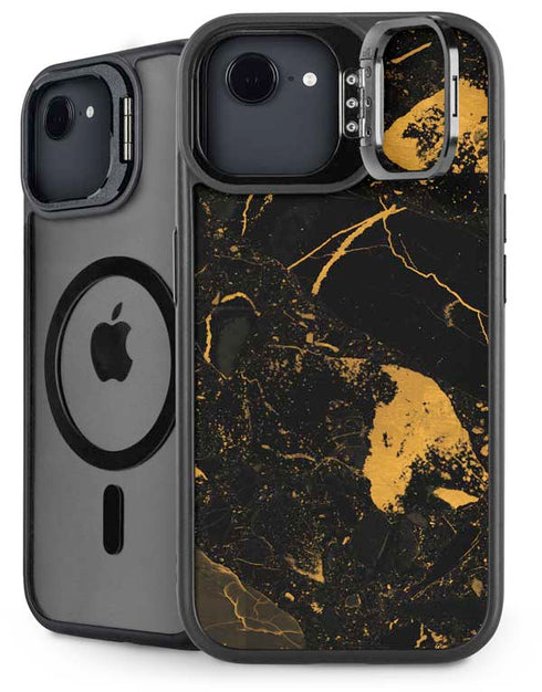 Black and Gold Scattered Marble iPhone 16e Kickstand Case