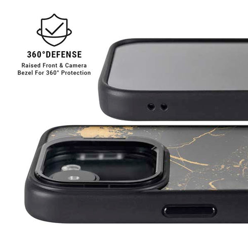Black and Gold Scattered Marble iPhone 16e Kickstand Case