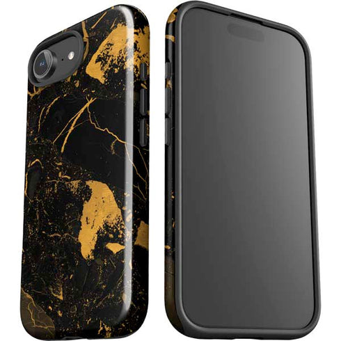 Black and Gold Scattered Marble iPhone 16e Impact Case